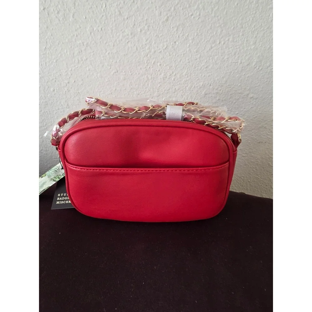 Studio Badgley Mischka Red Quilted Studded Camera Bag BM-4073 Crossbody